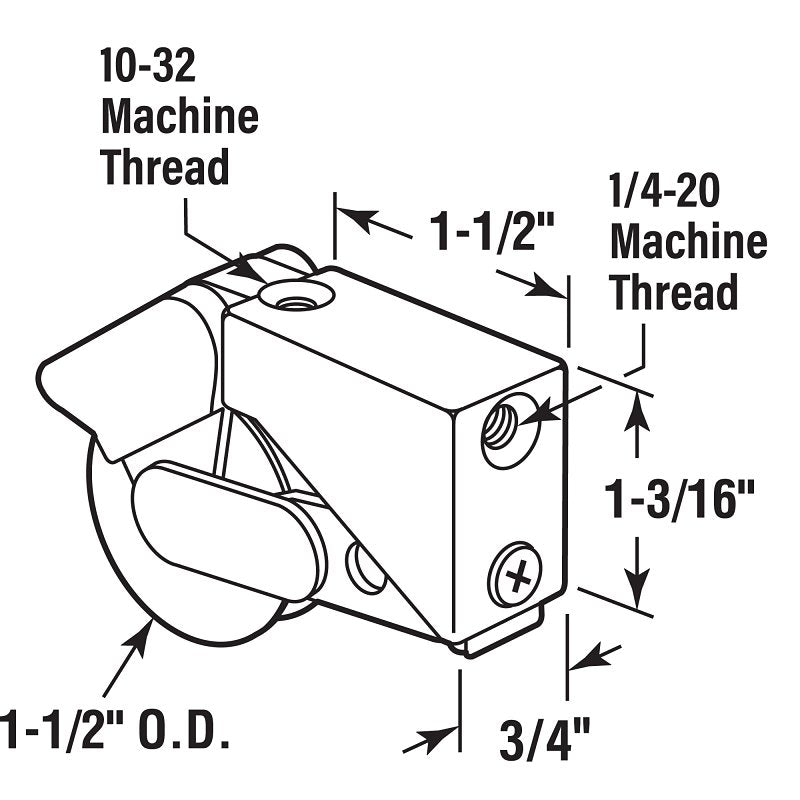 Prime-Line D 1533 Roller Assembly, 1-1/2 in Dia Roller, 5/16 in W Roller, Steel, 1-Roller, Plain Back Mounting