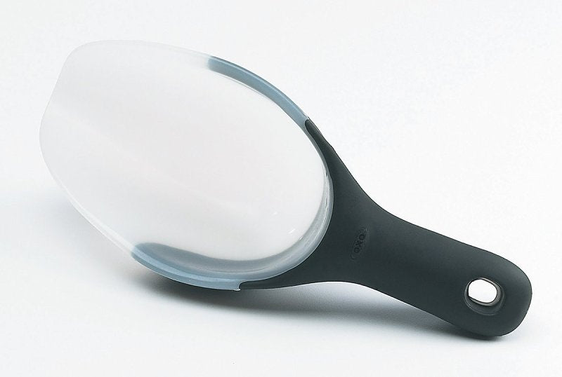 Good Grips 1067686 Scoop, 8 oz Volume, 11 in L, Plastic, Black/Clear