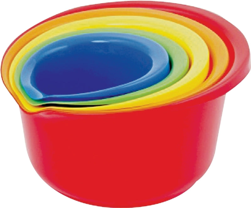 Chef Craft 21663 Mixing Bowl Set, 0.9, 1.5, 2.5, 4, 5.5 qt Capacity, Plastic, Assorted