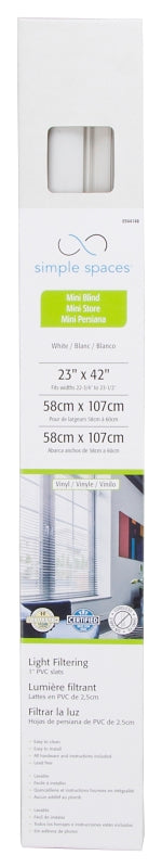 Simple Spaces PVCMB-0A Blind, 42 in L, 23 in W, Vinyl, White