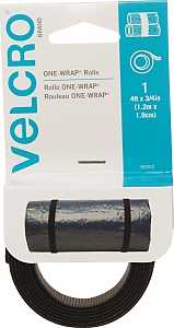 VELCRO Brand One Wrap 90302 Hook and Loop Fastener, 3/4 in W, 48 in L, Velcro, Black, Pack of 6