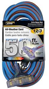 PowerZone ORC630830 Extension Cord, 12 AWG Cable, 5-15P Grounded Plug, 5-15R Grounded Receptacle, 50 ft L, 125 V