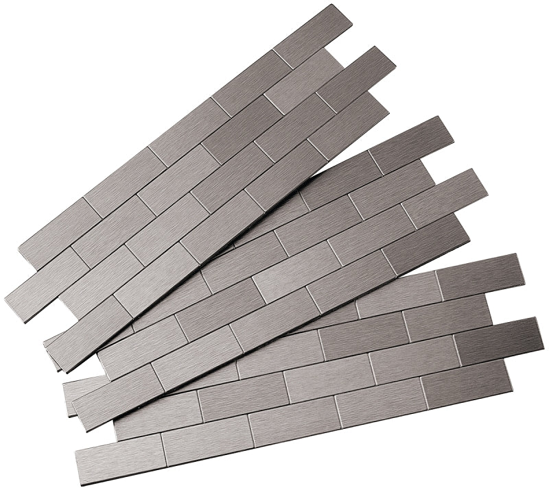 Aspect A9550 Wall Tile, Subway, 12 in L, 4 in W, 1/8 in Thick, Aluminum/Polymer, Brushed Stainless Steel, Pack of 5