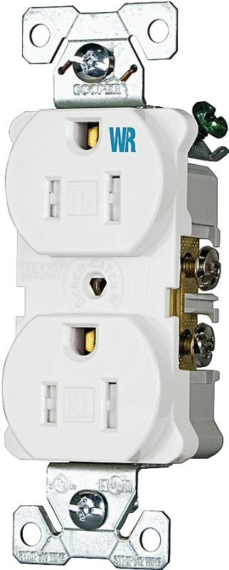 Eaton Wiring Devices TWRBR15W-BXSP Duplex Receptacle, White, 2-Pole, 15 A, 125 V, Back, Side Wiring