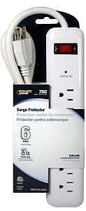 PowerZone OR802124 Surge Protector, 125 V, 15 A, 6-Outlet, 750 J Energy, White