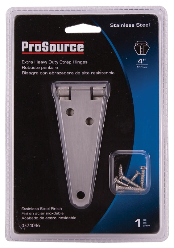 ProSource HSH-S04-C1PS Strap Hinge, 2 mm Thick Leaf, 4 in, Brushed Stainless Steel, 180 Range of Motion