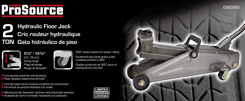 ProSource T050108 Hydraulic Floor Jack, 2 ton, 5-1/8 to 13-3/4 in Lift, Steel, Gray