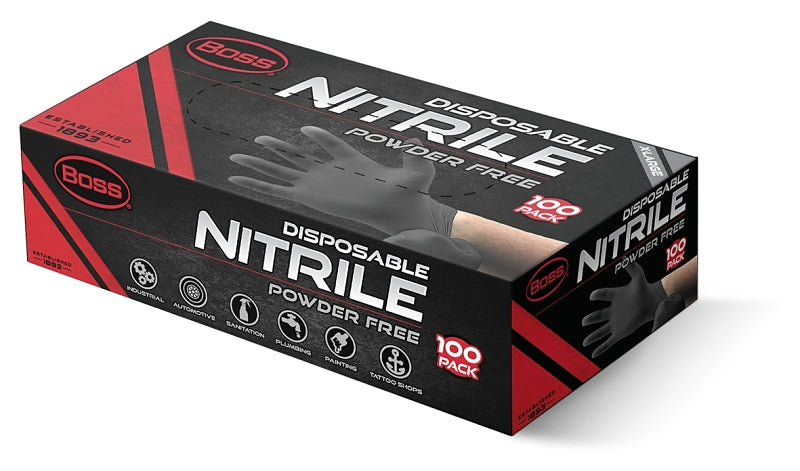 Boss B21051-XL Disposable Gloves, XL, Nitrile, Powder-Free, Black, 9 in L