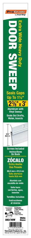 Frost King A82/36W Door Sweep, 36 in L, 2-3/8 in W, Aluminum Flange, Vinyl Insert