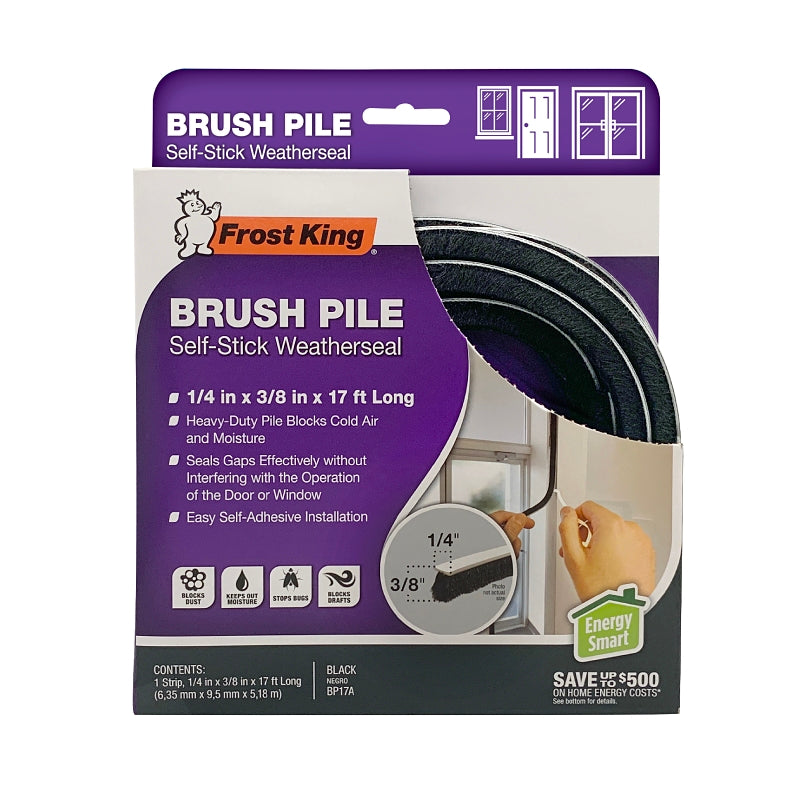 Frost King BP17A Brush Pile Weatherseal, 1/4 in W, 17 ft L, Rubber, Black