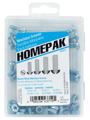 HILLMAN Homepak Assorted in. X 1 in. L Slotted Round Head Zinc-Plated Steel Machine Screws and Nuts, Pack of 5