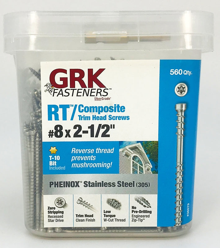 GRK Fasteners PHEINOX Series 36079 Screw, 2-1/2 in L, W-Cut Thread, Recessed Star Drive, Zip-Tip Point, Steel, 500 PK