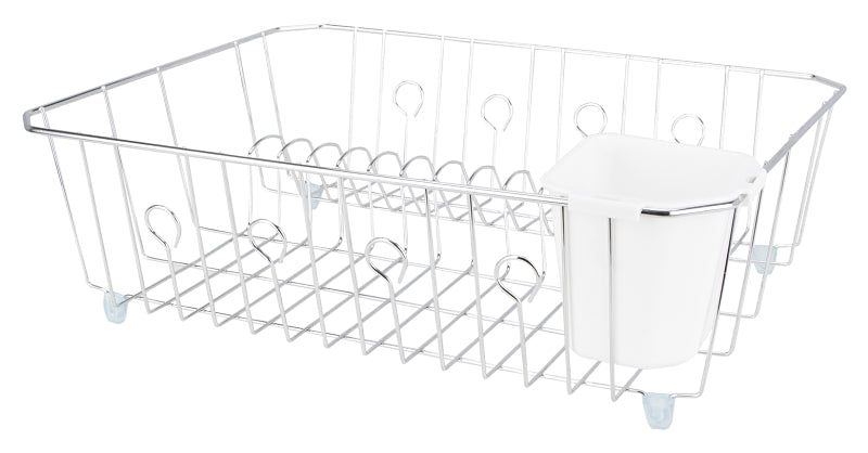 Simple Spaces JI-25C-3L Dish Drainer with Cutlery Basket, 20 lb, 18 in L, 13-1/2 in W, 5-1/2 in H, Steel, Silver, Chrome