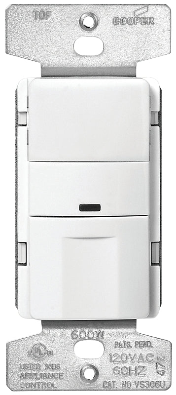 Eaton Wiring Devices OS306U-W-K Motion Sensor Switch, 120 V, 1-Pole, Motion Sensor, 180 deg Sensing, 450 sq-ft Sensing