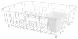 Simple Spaces JI-25W-3L Dish Drainer with Cutlery Basket, 20 lb, 18 in L, 13-1/2 in W, 5-1/2 in H, Steel, White