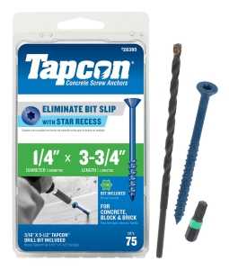 Tapcon 28395 Concrete Screw Anchor, T30 Screw, 1/4 in Dia, 3-3/4 in L, Steel, Climaseal, 75/PK