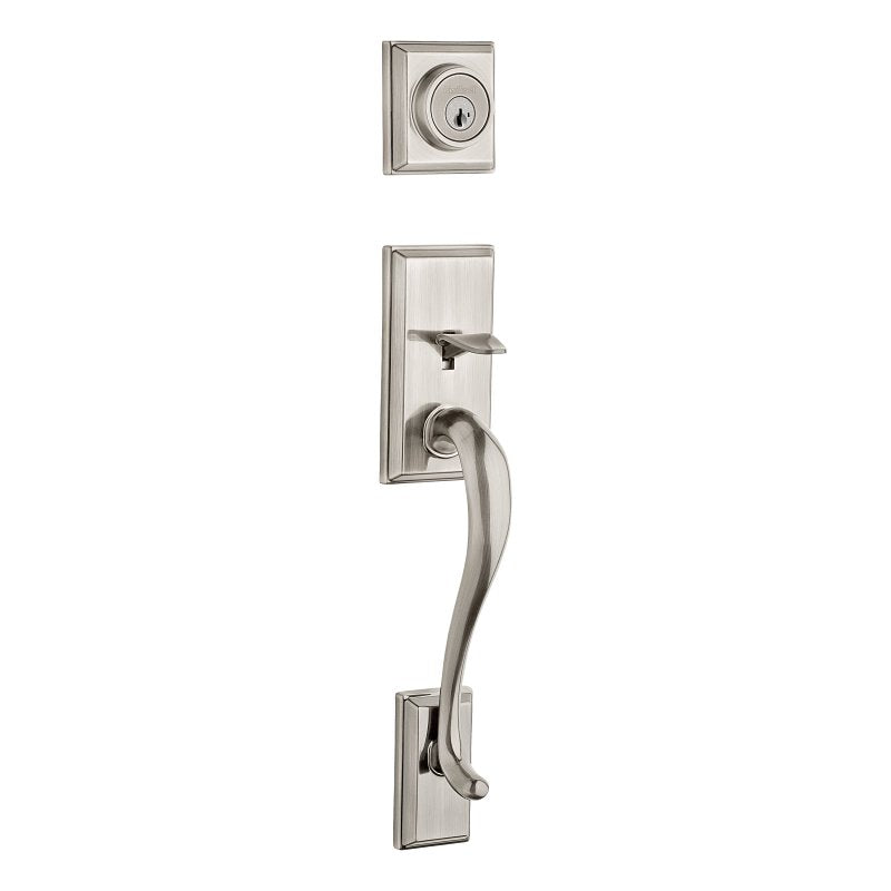 Kwikset Signature Series 800HE LIP 15 SMT Exterior Handleset with Deadbolt, Hawthorne Design, Satin Nickel, 1 Grade