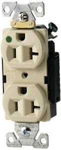 Eaton Wiring Devices AH8300V Duplex Receptacle, Brass, Ivory, 2-Pole, 20 A, 125 V, Back, Side Wiring, NEMA: 5-20R
