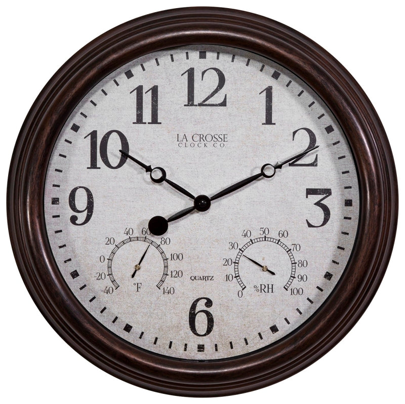 La Crosse 404-3015 Clock, Round, Brown Frame, Plastic Clock Face, Analog