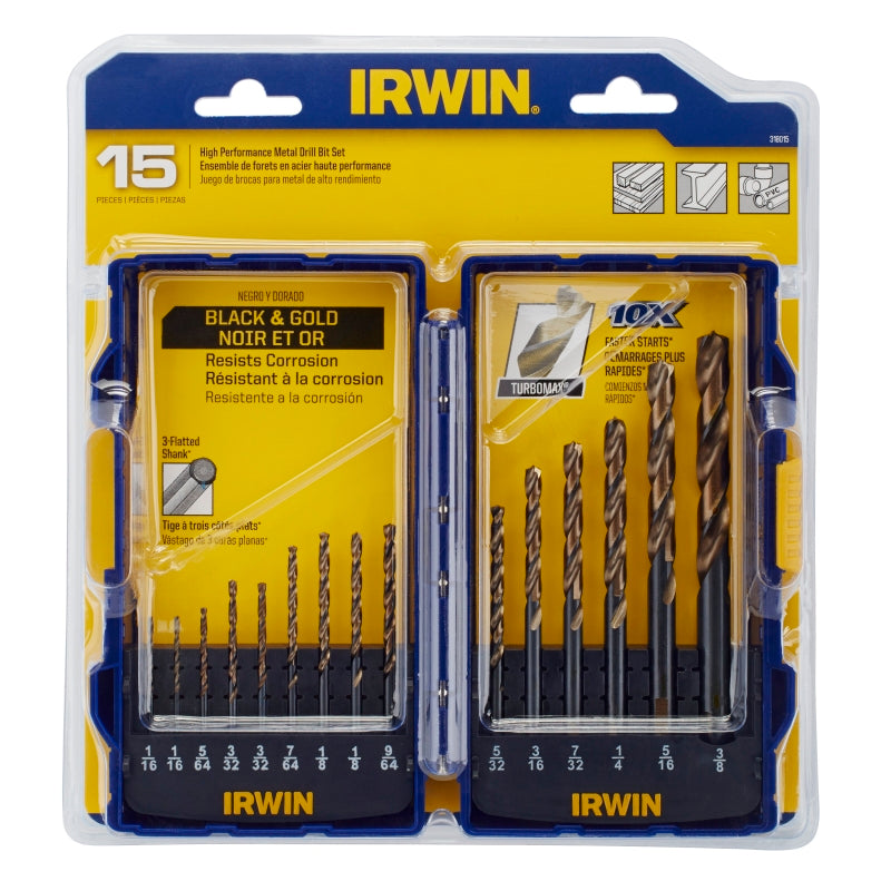 Irwin 318015 Turbo Point Drill Bit Set, 15-Piece, Steel