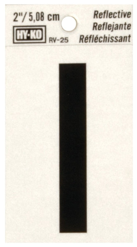 Hy-Ko RV-25 Series RV-25/I Self-Adhesive Reflective Letter, Character: I, 2 in H Character, Black Character, Vinyl, Pack of 10
