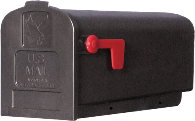 Gibraltar Mailboxes Parson Series PL10B0201 Rural Mailbox, 875 cu-in, Plastic, 7.9 in W, 19.4 in D, 9.6 in H, Black