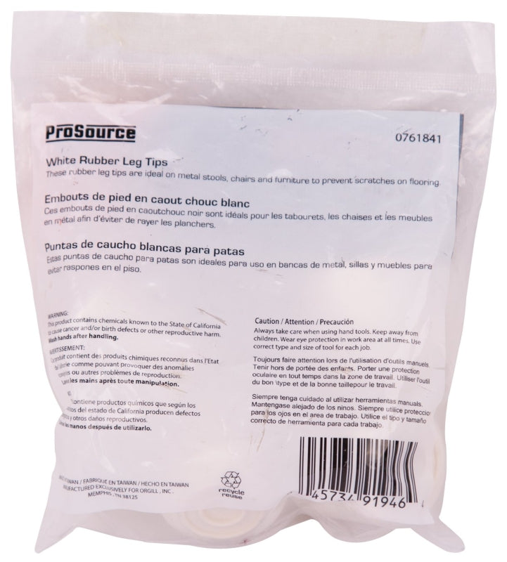 ProSource FE-50644-B Furniture Leg Tip, Round, Rubber, White, 7/8 in Dia, 1.4 in H, Pack of 16