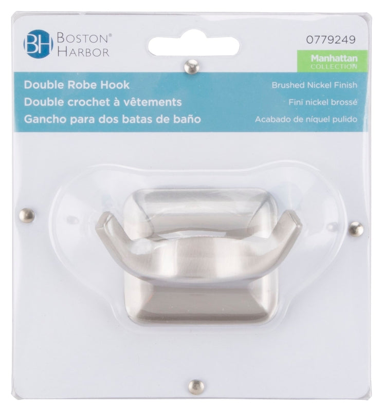 Boston Harbor 3653-07 Double Robe Hook, 2-Hook, Zinc, Brushed Nickel, Wall