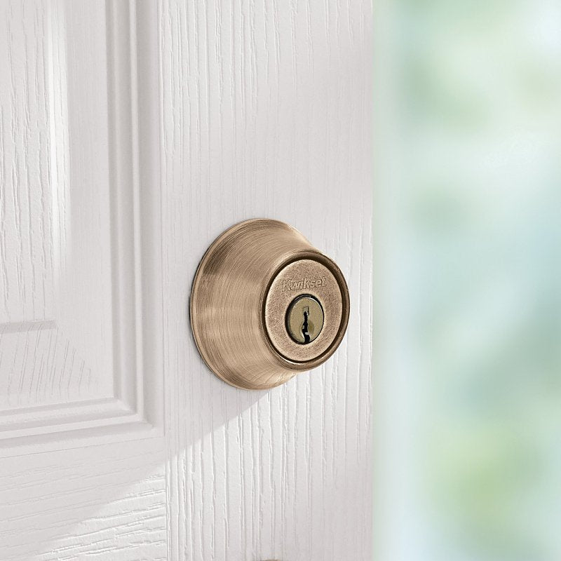 Kwikset Signature Series 780 Series 665 5 RCAL RCS/5303 Deadbolt, 3 Grade, Keyed Key, Zinc, Antique Brass, KW1 Keyway