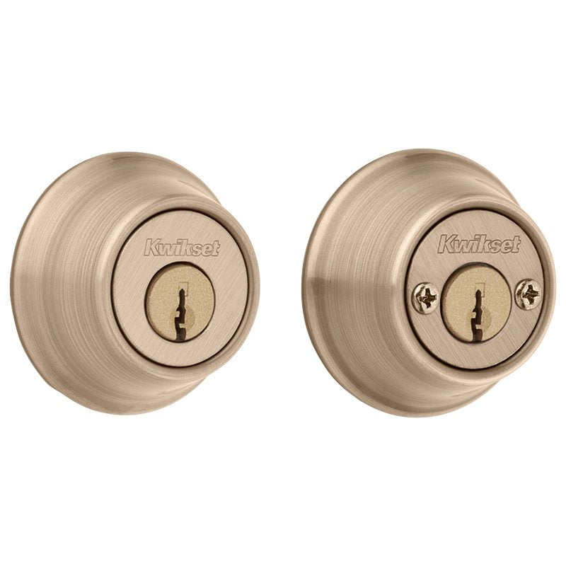 Kwikset Signature Series 780 Series 665 5 RCAL RCS/5303 Deadbolt, 3 Grade, Keyed Key, Zinc, Antique Brass, KW1 Keyway