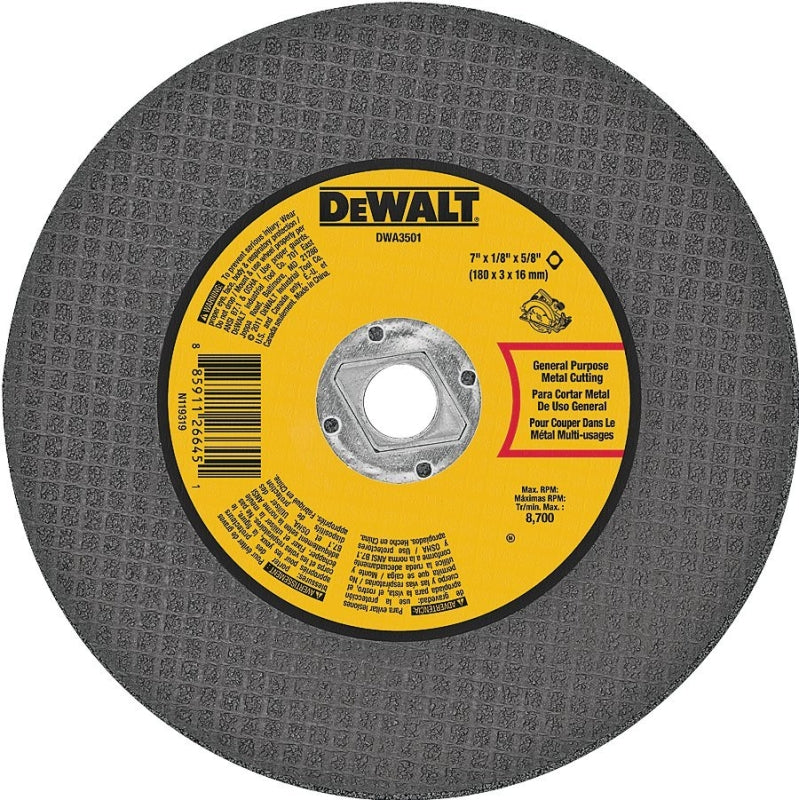 DEWALT DWA3501 Cutting Wheel, 7 in Dia, 1/8 in Thick, Aluminum Oxide Abrasive, 5/8 in Arbor