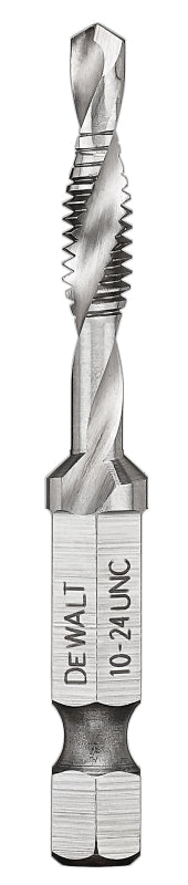 DEWALT IMPACT READY DWADTQTR1024 Tap and Drill Bit, 10 mm Dia, #10-24 Thread, UNC Thread, 3-Flute, Spiral Flute, HSS