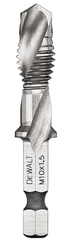 DEWALT IMPACT READY DWADTQTR10MM15 Tap and Drill Bit, 10 mm Dia, M10x1.5 Thread, Metric Thread, 3-Flute, Spiral Flute