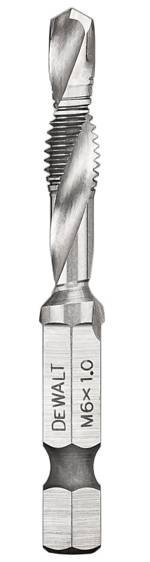 DEWALT IMPACT READY DWADTQTR6MM1 Tap and Drill Bit, 6 mm Dia, M6x1 Thread, Metric Thread, 3-Flute, Spiral Flute, HSS
