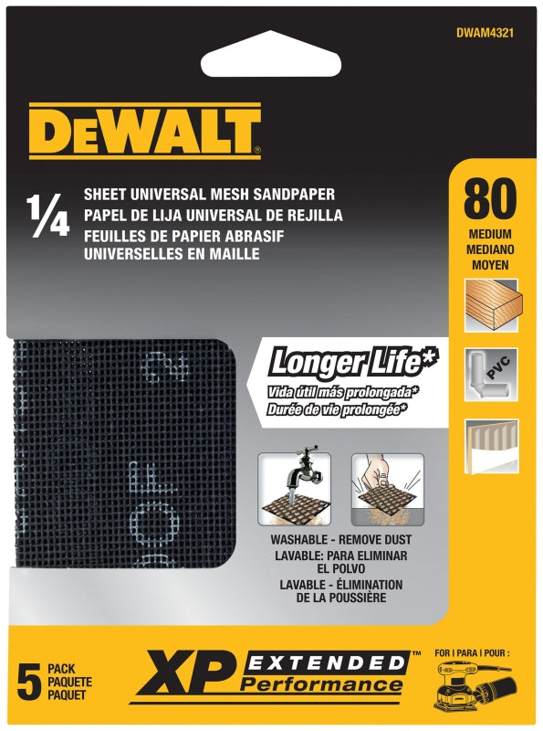 DEWALT DWAM4321 Sandpaper, 5-1/2 in L, 4-1/2 in W, Medium, 80 Grit, Silicone Carbide Abrasive