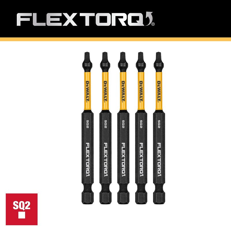 DEWALT FlexTorq DWAF3SQ2IR5 Impact Screwdriver Bit, #2 Drive, Square Drive, 1/4 in Shank, Hex Shank, 3-1/2 in L, Steel