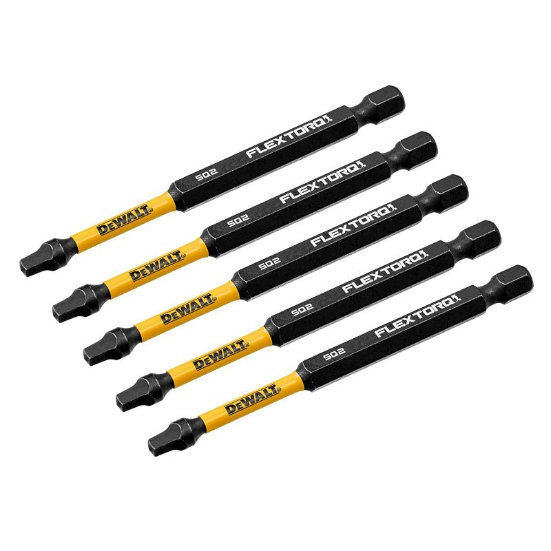 DEWALT FlexTorq DWAF3SQ2IR5 Impact Screwdriver Bit, #2 Drive, Square Drive, 1/4 in Shank, Hex Shank, 3-1/2 in L, Steel