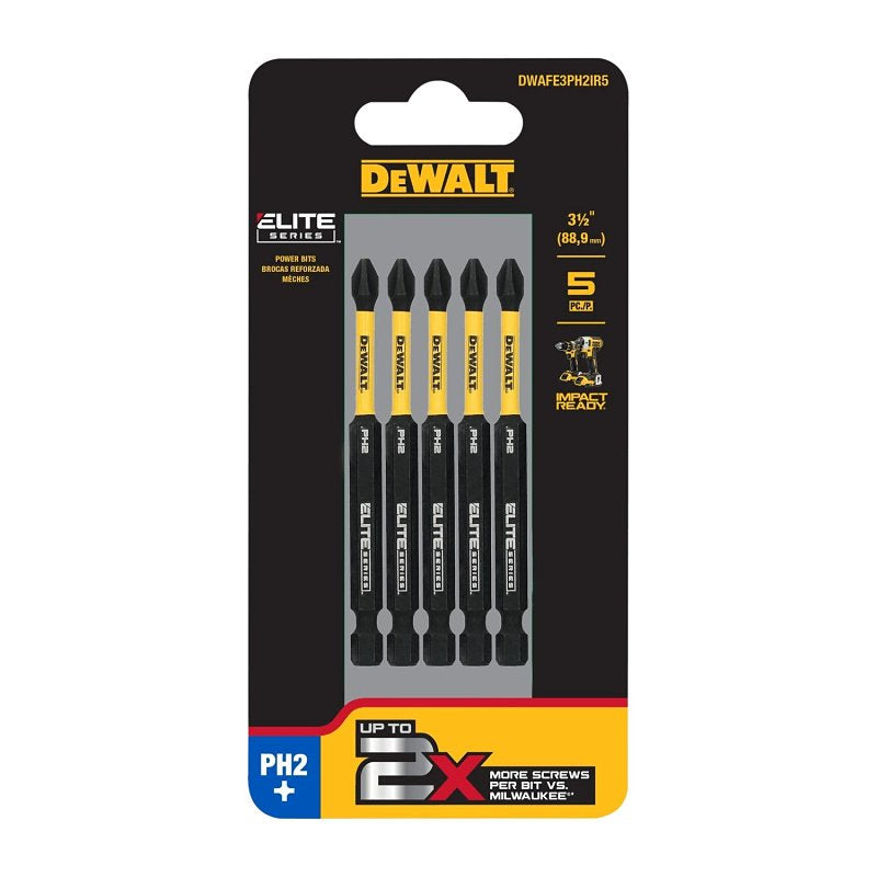 DEWALT FLEXTORQ DWAF3PH2IR5 Impact Screwdriver Bit, #2 Drive, Phillips Drive, 1/4 in Shank, Hex Shank, 3-1/2 in L, Steel