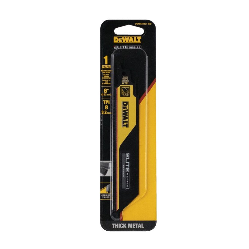 DEWALT ELITE SERIES DWAR6108CT-1 Reciprocating Saw Blade, 1 in W, 6 in L, 8 TPI, Carbide Cutting Edge