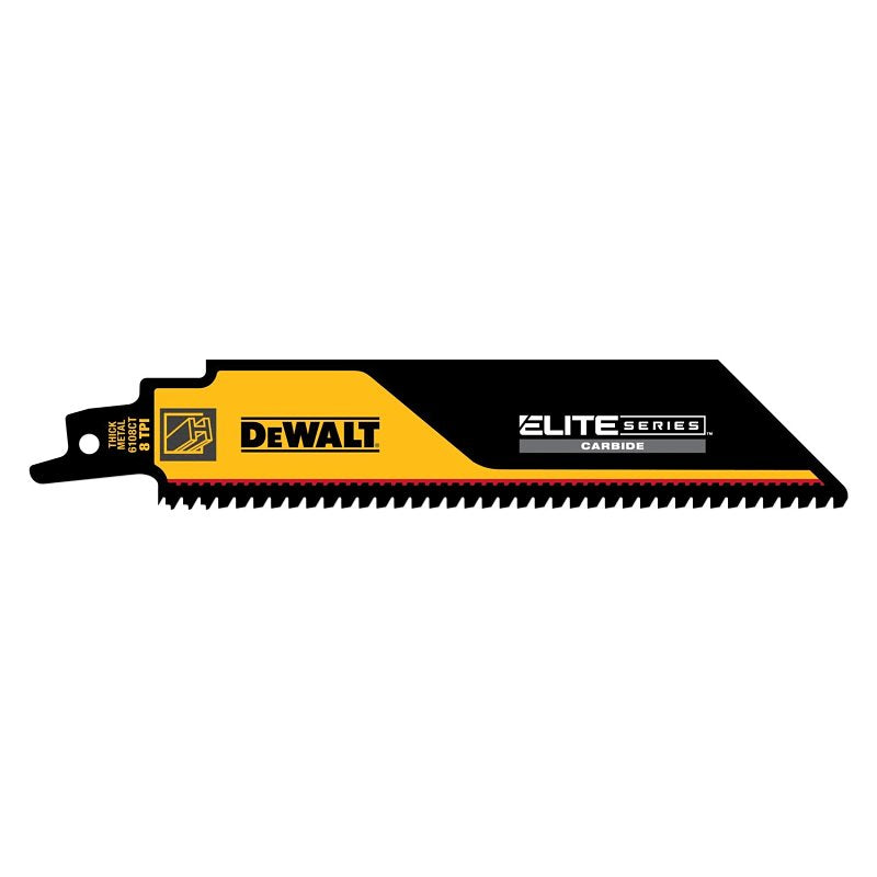 DEWALT ELITE SERIES DWAR6108CT-1 Reciprocating Saw Blade, 1 in W, 6 in L, 8 TPI, Carbide Cutting Edge