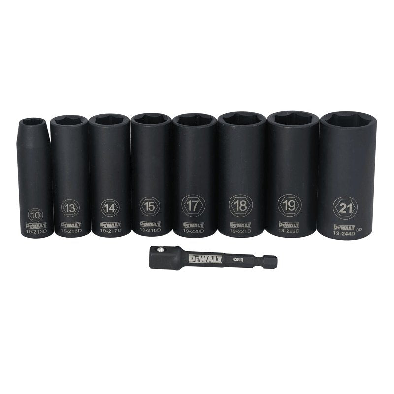DEWALT DWAFSMSET9 6-Point Impact Socket Set, Steel, Manganese Phosphate-Coated