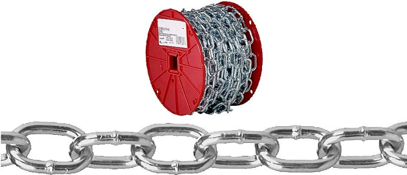 Campbell 0722957 Link Chain, #2/0, 50 ft L, 450 lb Working Load, Steel, Zinc