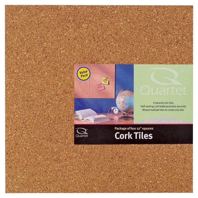 Quartet 102 Natural Cork Tile, 12 in L, Brown Board, Pack of 4