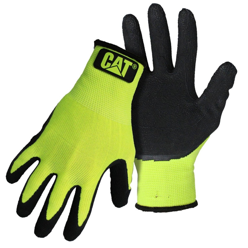 CAT CAT017418M High-Visibility Coated Gloves, M, Knit Wrist Cuff, Latex Coating, Polyester Glove, Green