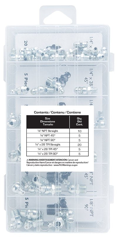 ProSource 61602 Grease Fitting Assortment, Steel, Zinc Plated