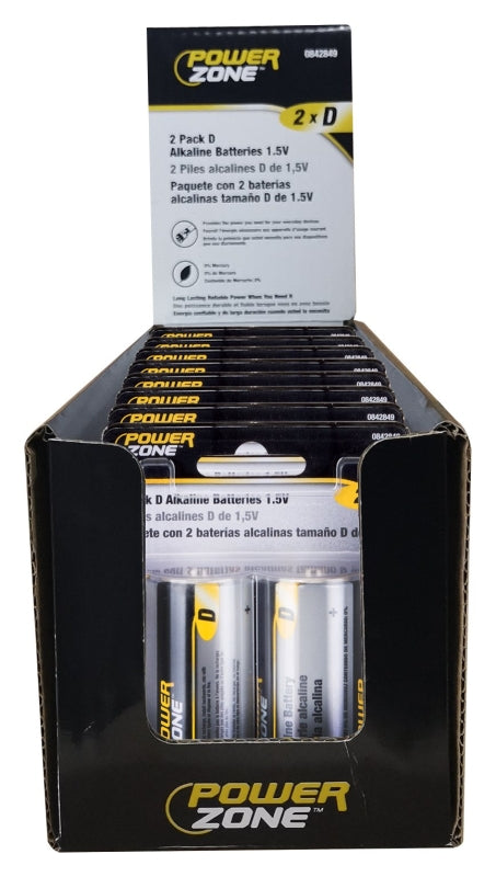 PowerZone LR20-2P-DB Battery, 1.5 V Battery, D Battery, Zinc, Manganese Dioxide, and Potassium Hydroxide, Pack of 8