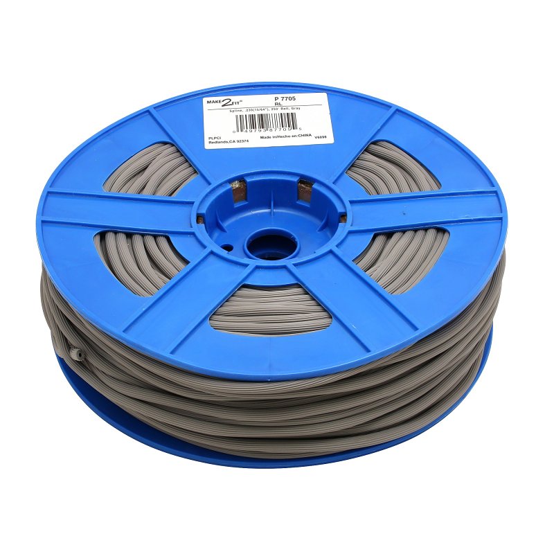 Make-2-Fit P 7705 Screen Retainer Spline, 0.230 in D, 250 ft L, Vinyl, Gray, Round