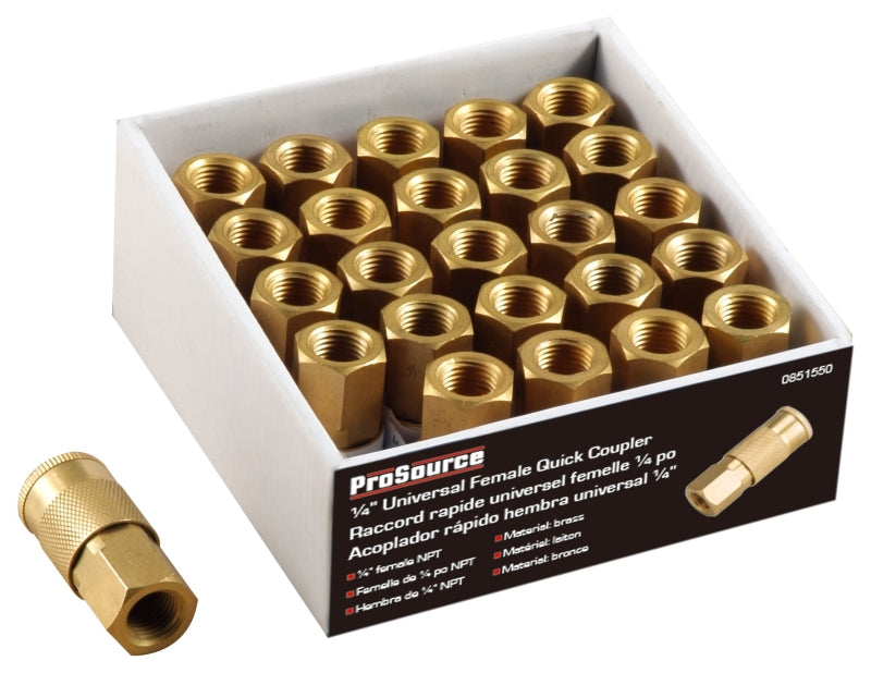 ProSource ATA-055 Universal Quick Coupler, 1/4 in, Female, Brass, Pack of 25