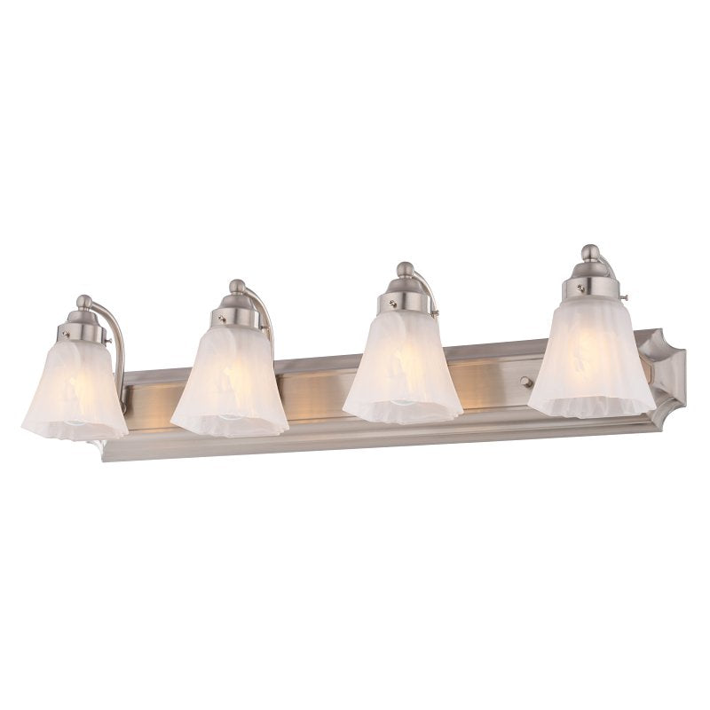 Boston Harbor RF-V-042-BN Vanity Light Fixture, 60 W, 4-Lamp, A19 or CFL Lamp, Steel Fixture, Brushed Nickel Fixture