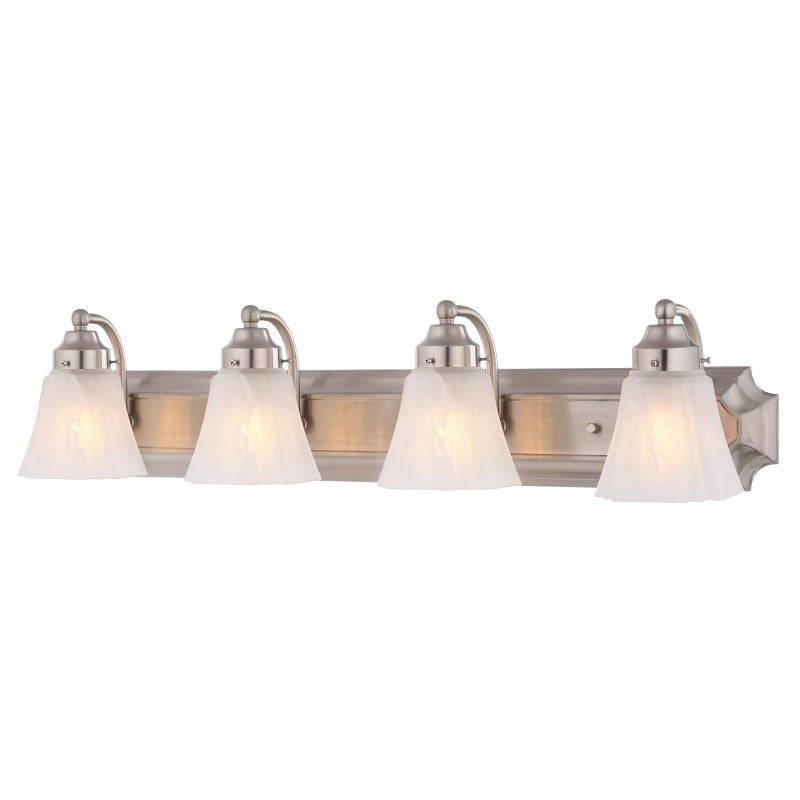 Boston Harbor RF-V-042-BN Vanity Light Fixture, 60 W, 4-Lamp, A19 or CFL Lamp, Steel Fixture, Brushed Nickel Fixture
